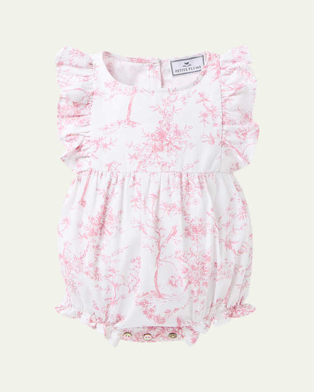Girl's Timeless Toile Ruffled Romper, Size 0